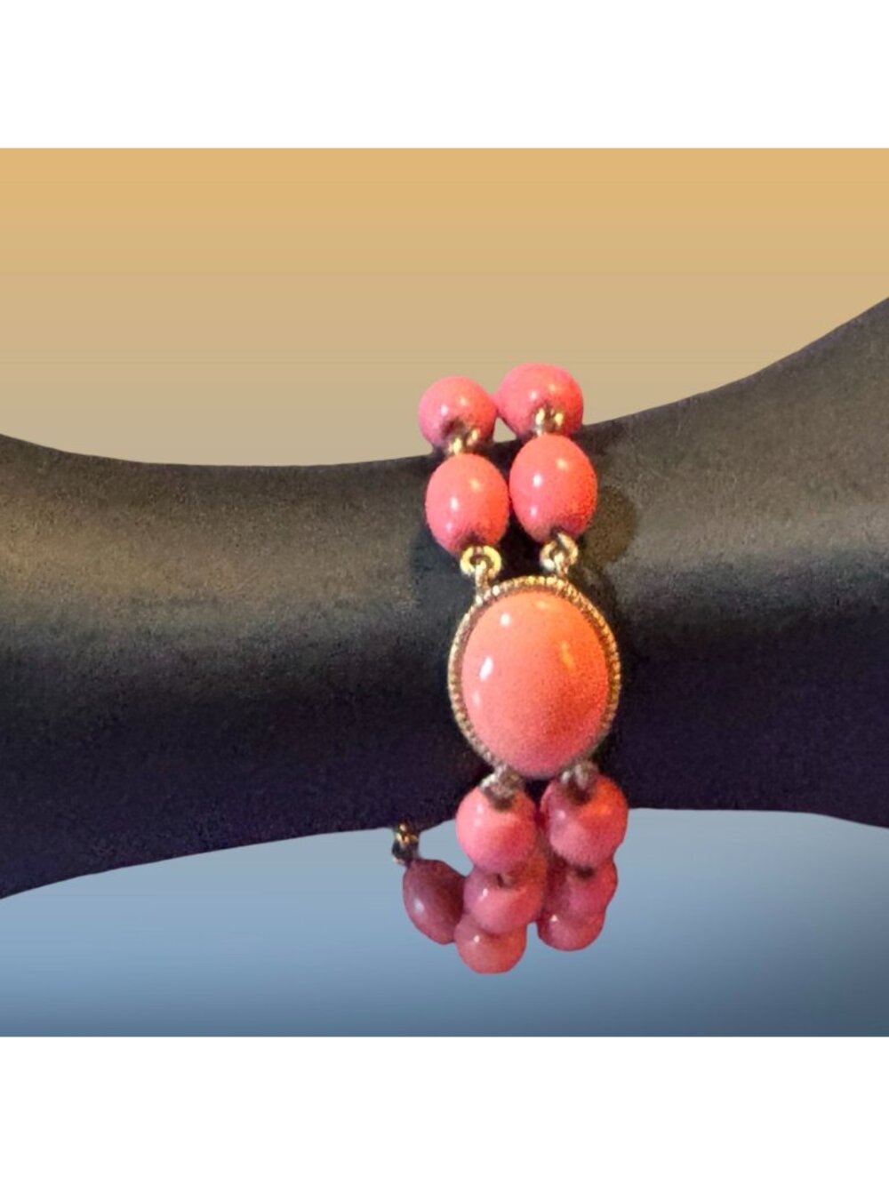 Monet Pink Beaded Gold Bracelet With Toggle Clasp Vintage Jewelry 7 Inches Long